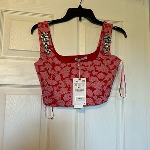 New Zara embellished pebble cropped top